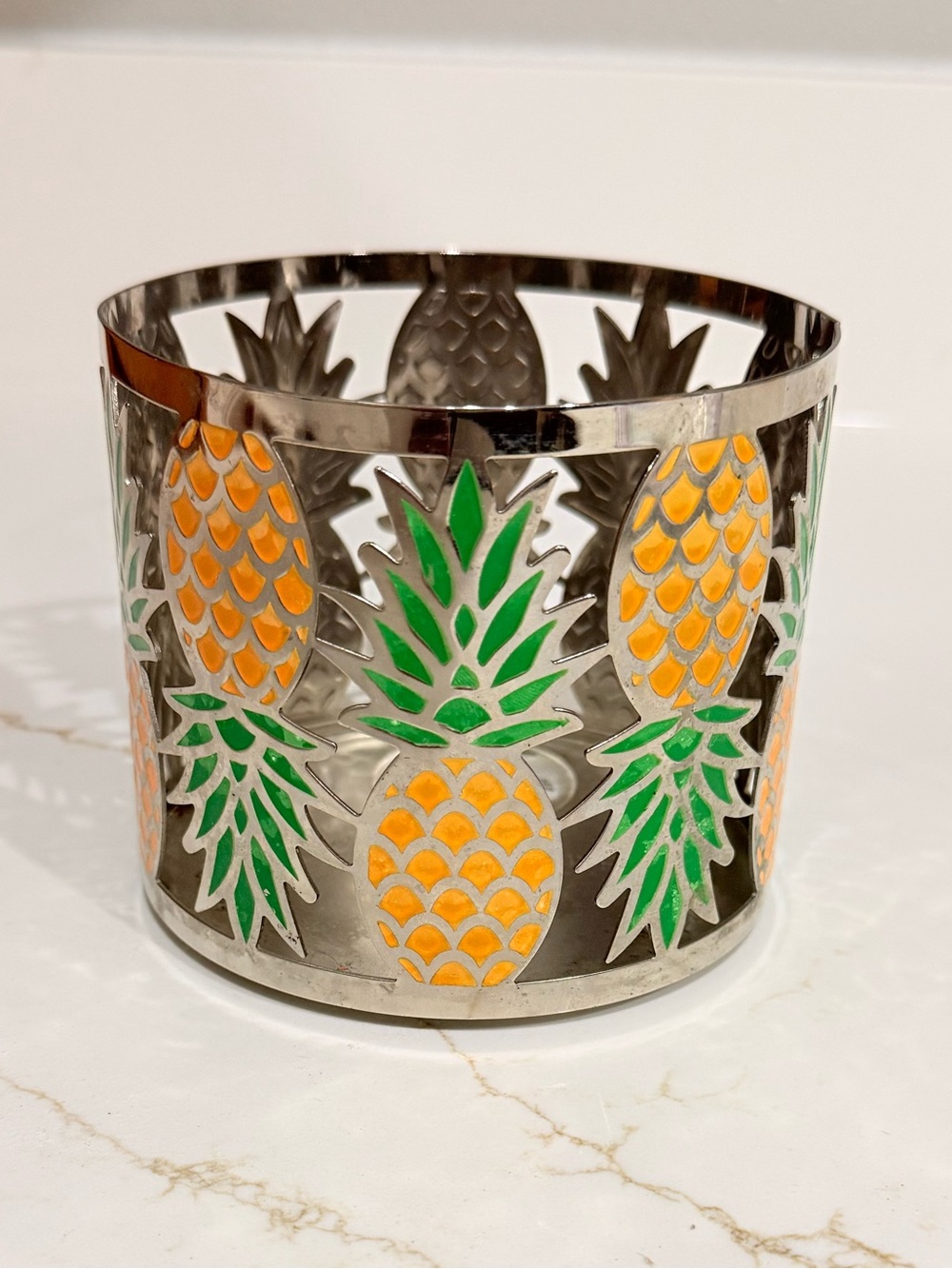 Bath & Body Works Stainless Steel Pineapple Candle Holder in Green and Yellow